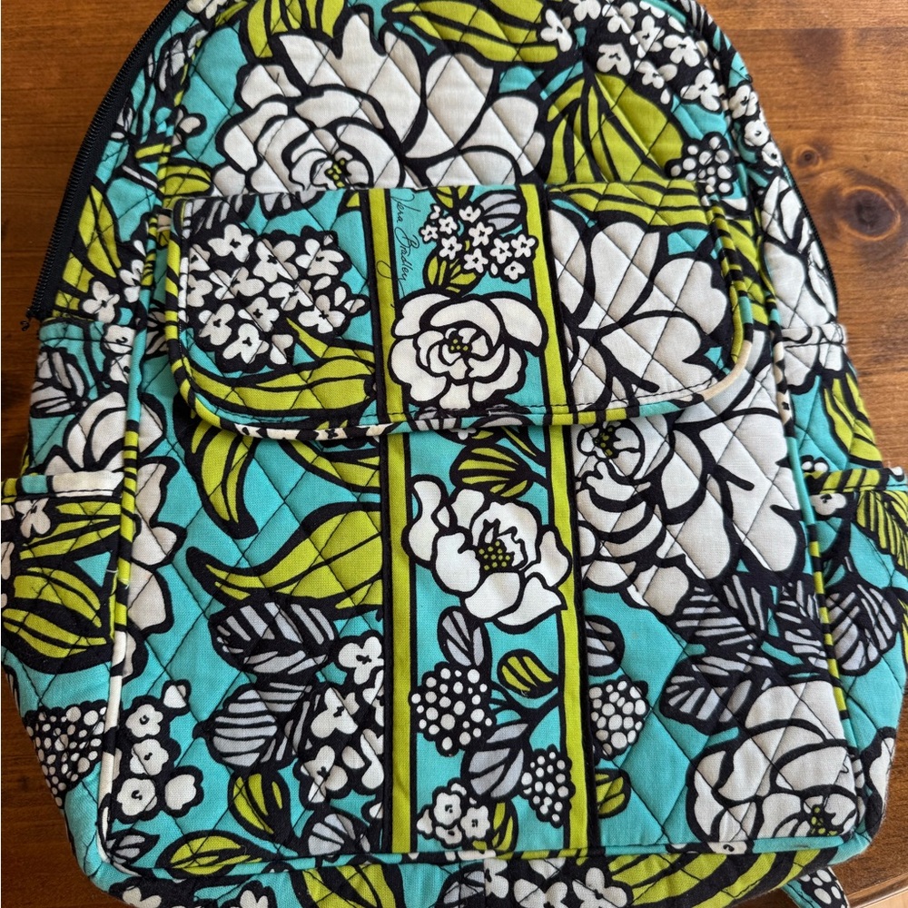 Vera Bradley Blue and Green Floral Backpack- island bloom pattern. Broken zipper
